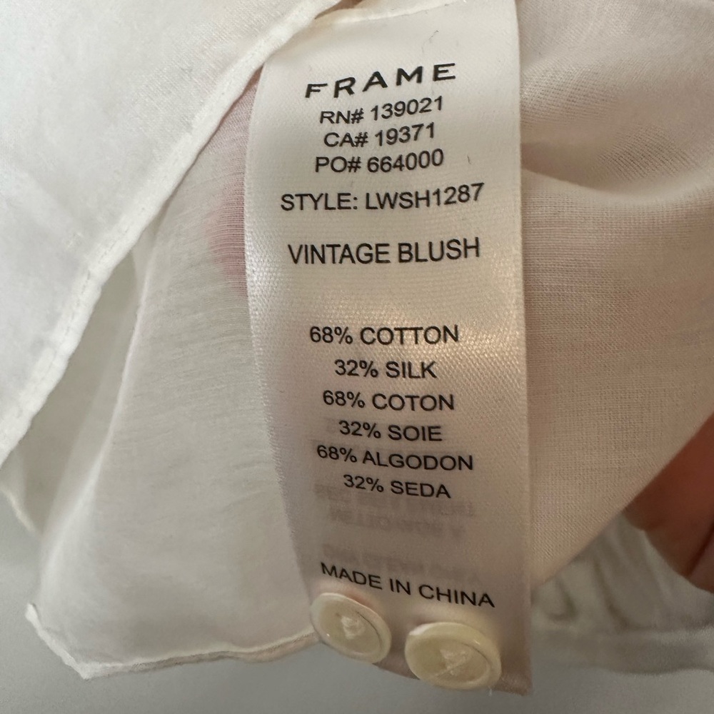 Frame Vintage Blush Off-White Semi-Sheer Cotton/Silk Blouse - Picture 6 of 6